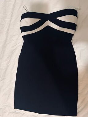 Guess Black and White Strapless Bodycon Dress